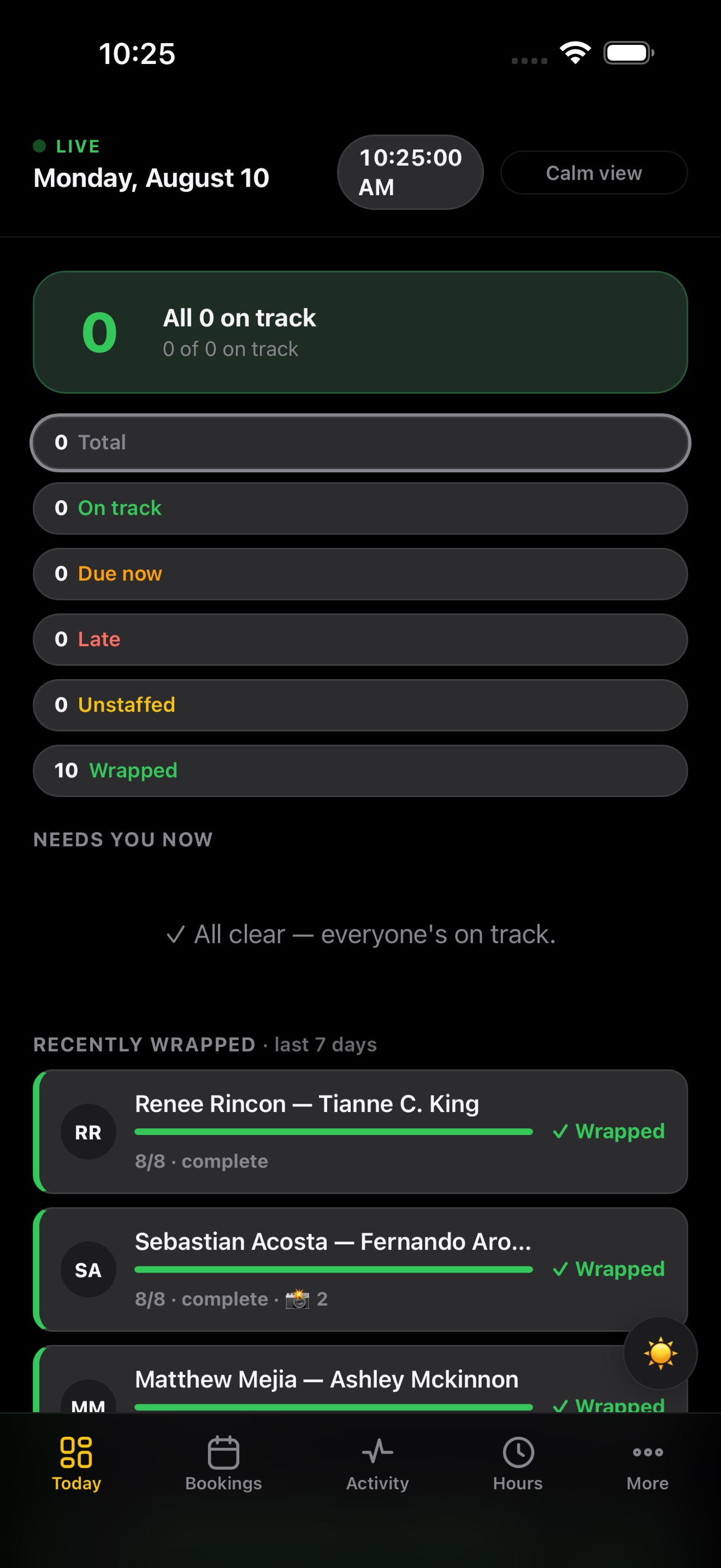 Shift Tracker live day view