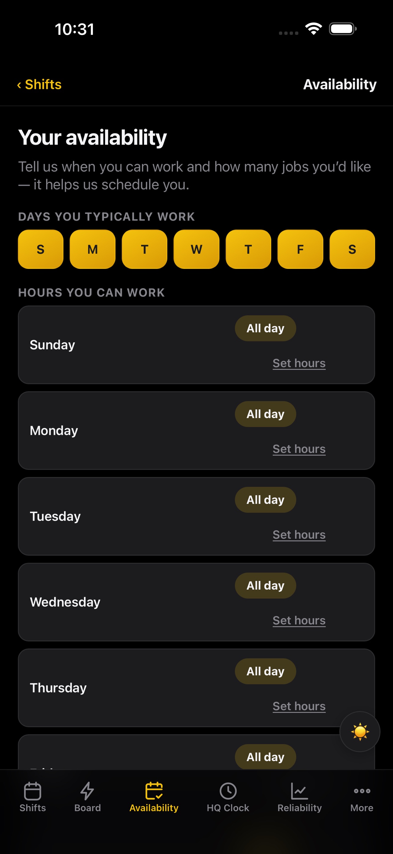 Shift Tracker crew availability