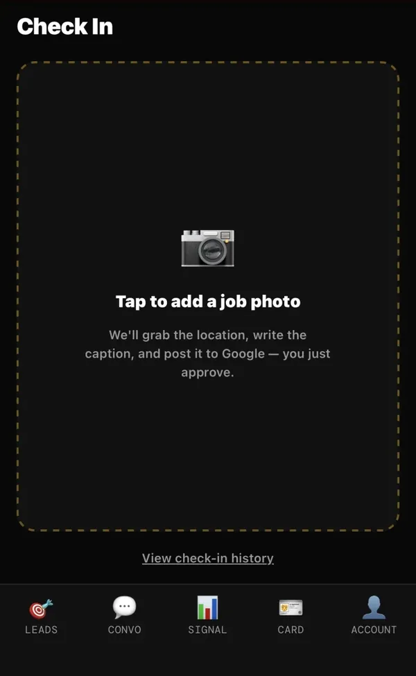 Check-in app, step 1: add a photo