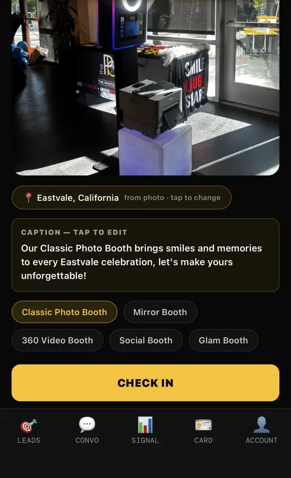 Check-in app, step 2: city and write-up fill in
