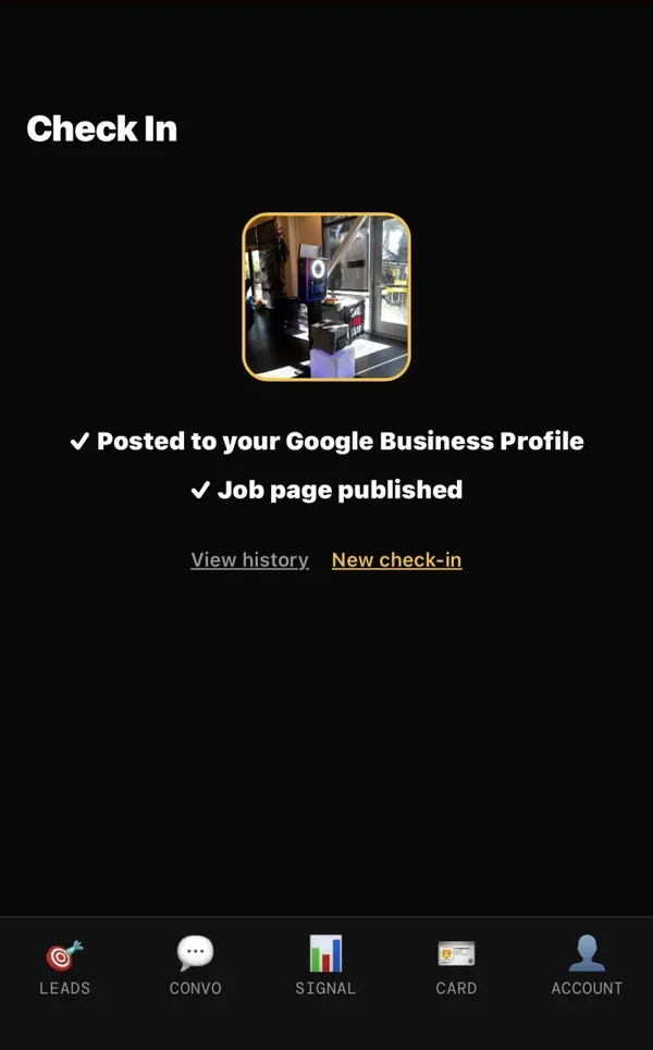 Check-in app, step 3: posted