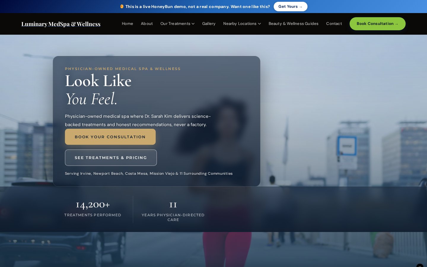HoneyBun demo site for a med spa