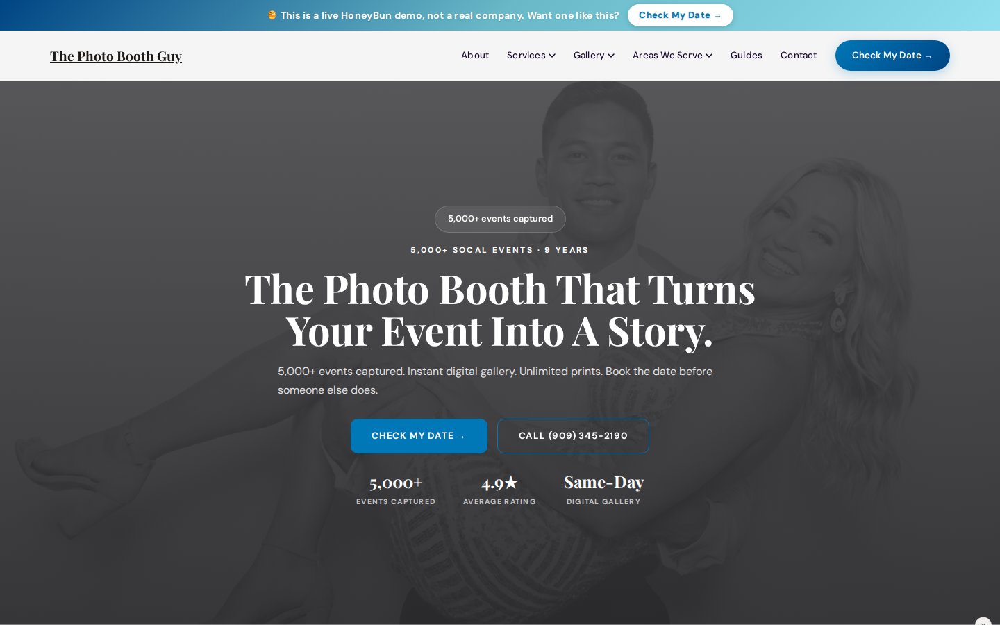 HoneyBun demo site for a photo booth company