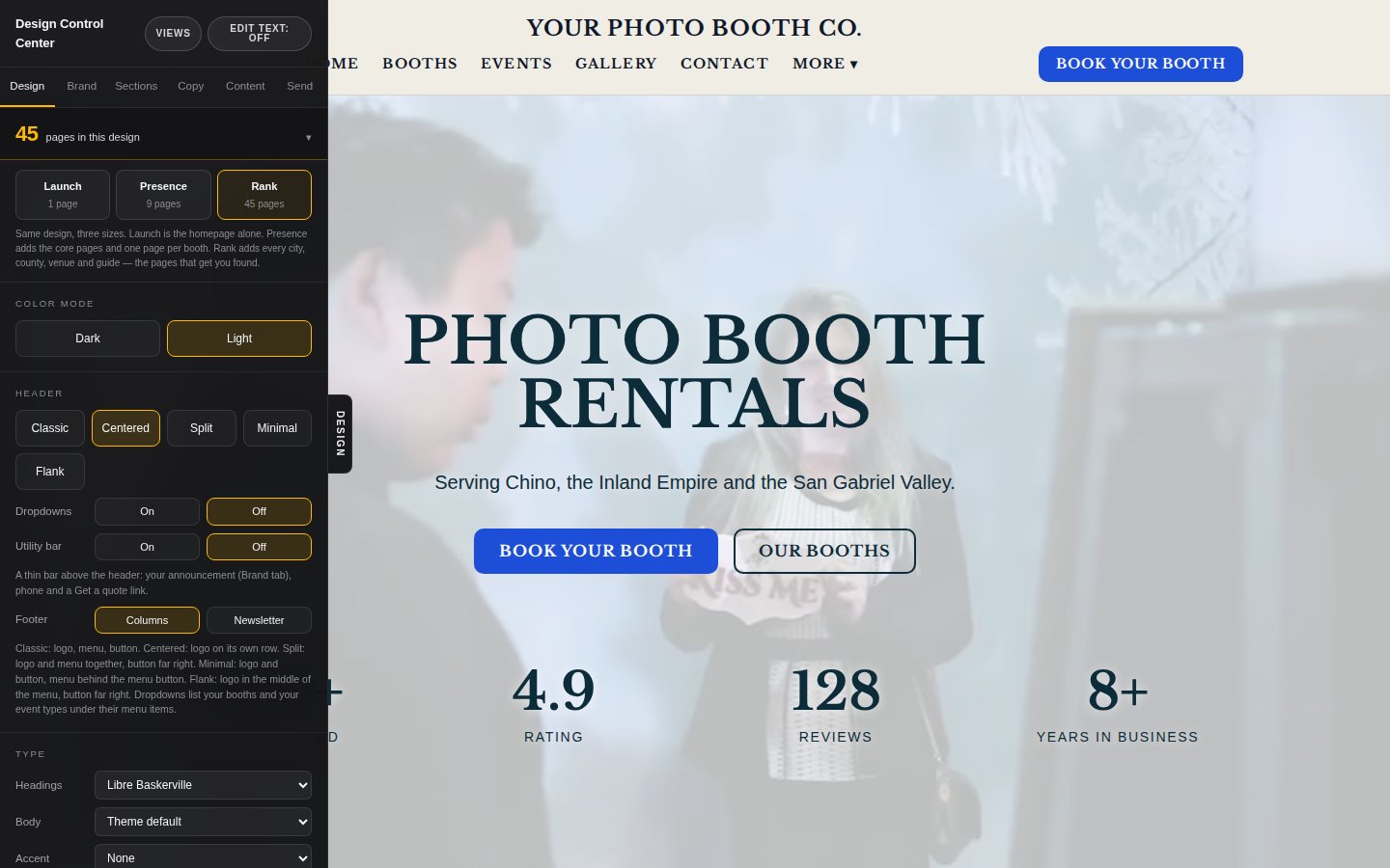 HoneyBun Design Studio: one homepage, restyled from a control panel