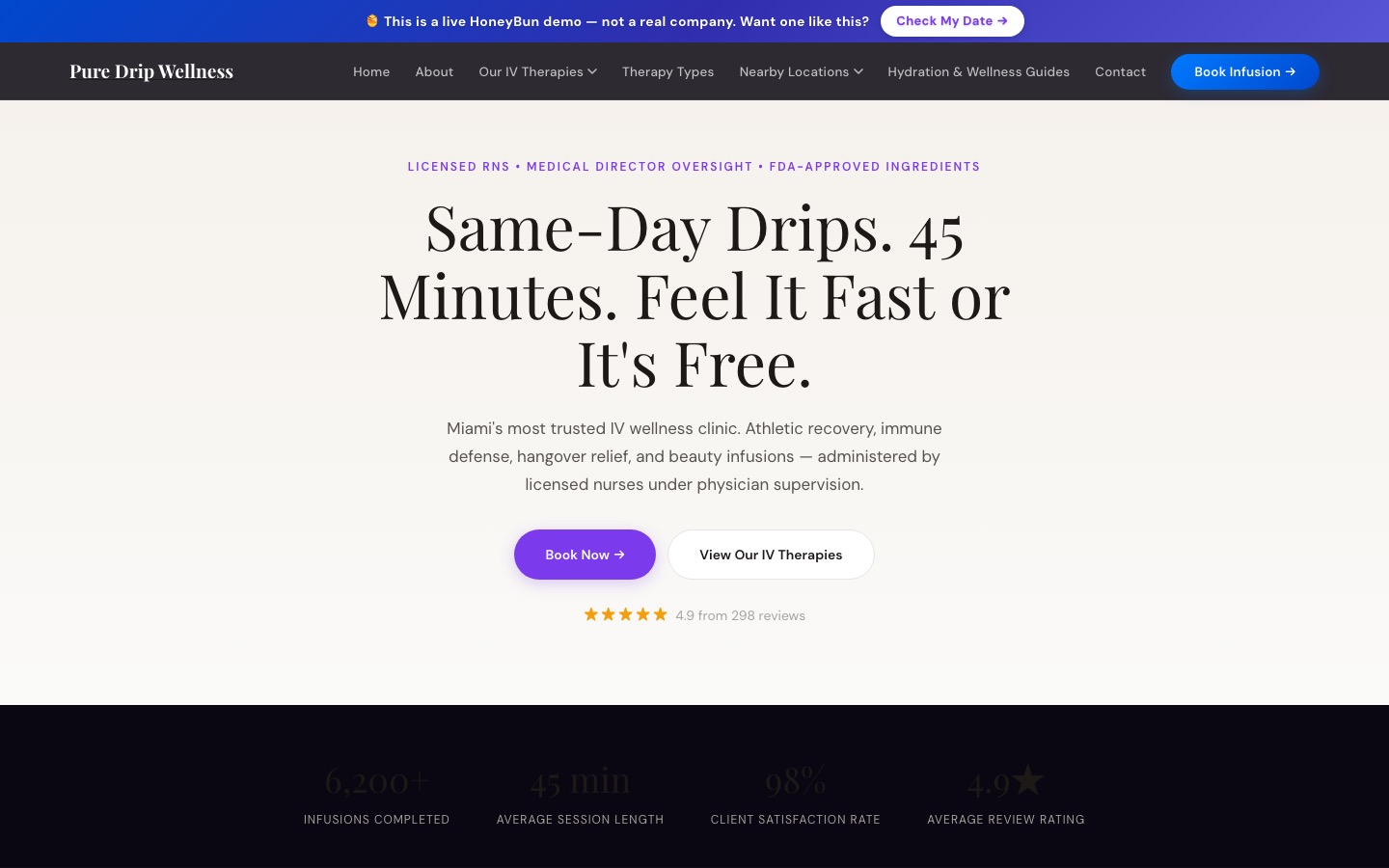 Soft Light theme — calming light homepage for wellness businesses